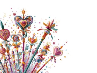 Ornate Pastel Magical Scepters with Hearts and Whimsical Elements