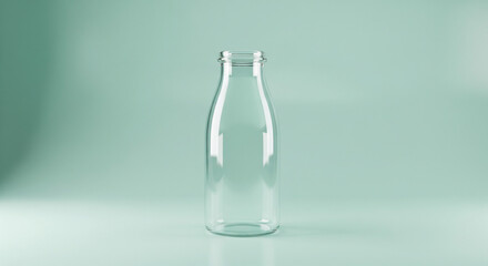 Elegant clear glass bottle mockup for beverage product presentation, showcasing minimalism and healthy lifestyle, perfect for branding and marketing material