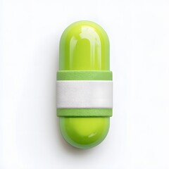 Green Capsule with Textured Band on White Background