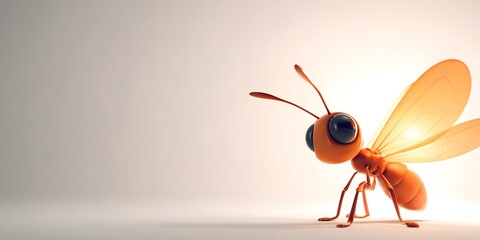 Cute 3D Cartoon Ant with Wings on Neutral Background