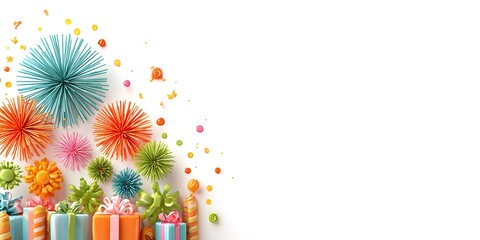 Vibrant Festive Border with Birthday Gifts and Party Elements