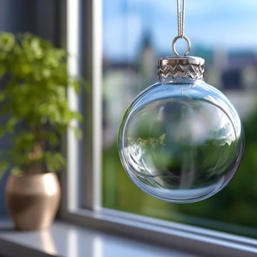 Hanging Glass Ornament Against Gentle Blurred Background