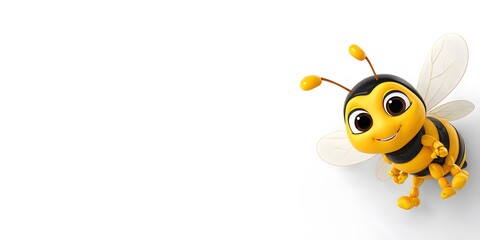 Cute 3D Cartoon Bee Peeking from Side with Copy Space
