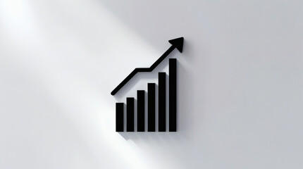 A 3D black bar chart with an upward arrow symbolizing business growth, financial success, and market progress on a clean white background