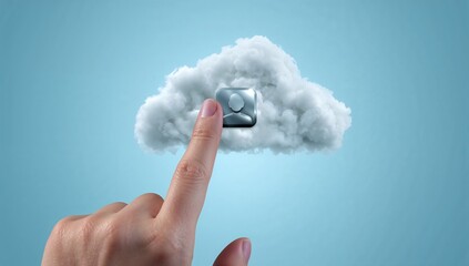 "Finger touching cloud user icon representing cloud access and profile control"
