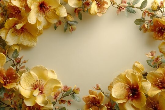 Rustic and chic watercolor botanical corner border for wedding invitations with golden yellow ranunculus, and delicate butter yellow background