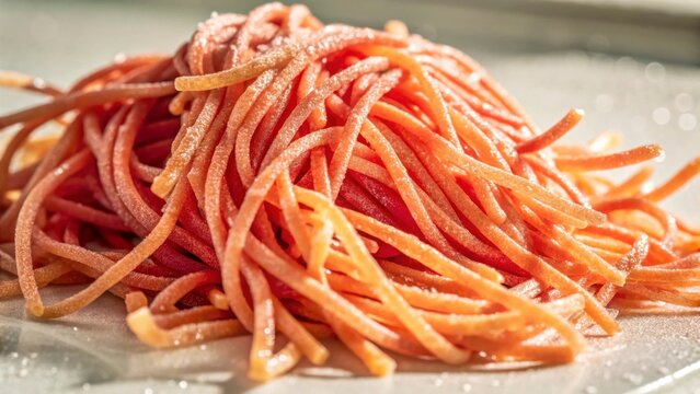 Close-Up of Fresh Raw Orange Pasta on a Light Surface