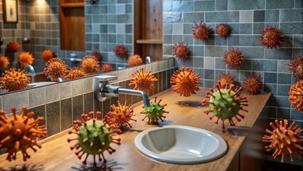 Surreal Virus Concept in Bathroom Setting
