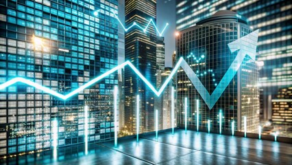 Digital Growth Trends with Illuminated Stock Market Chart on Urban Skyline