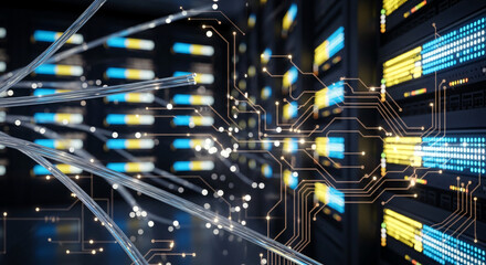 Data server racks with cables and circuit patterns for Computer Scientist Day  