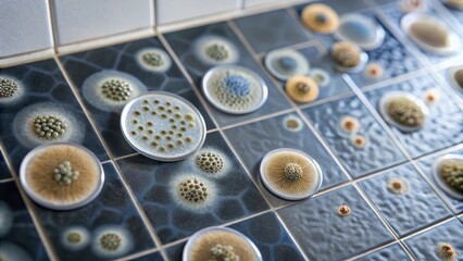 Artistic Close-Up of Microbiological Patterns on Decorative Tiles