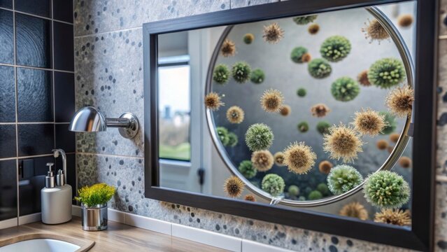 Abstract Reflection of Microscopic Particles in Bathroom Mirror