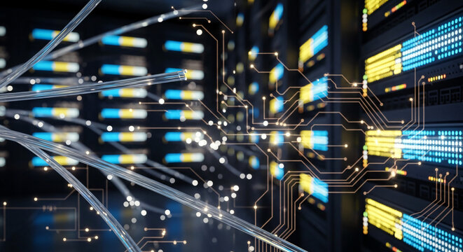 Data server racks with cables and circuit patterns for Computer Scientist Day  