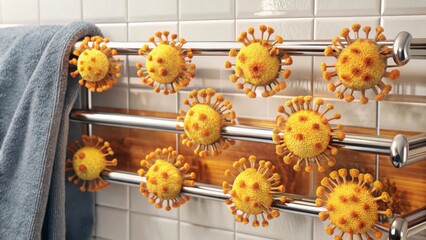 Creative Virus Representation on Towel Rack in Bathroom