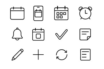 Calendar Icon Set. Hanging calendars and planners for easy access. Icon set. Set Logo of hanging calendars and planners for easy access: magnetic schedule