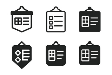 Calendar Icon Set. Hanging calendars and planners for easy access. Icon set. Set Logo of hanging calendars and planners for easy access: magnetic schedule