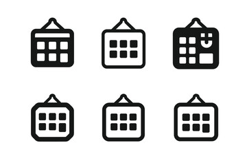 Calendar Icon Set. Hanging calendars and planners for easy access. Icon set. Set Logo of hanging calendars and planners for easy access: magnetic schedule