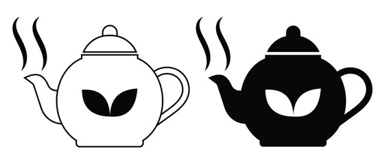 Teapot icon set, cafe beverage decorative elements. Traditional tea kettle icons, hot drink design, cooking pot concept. Vector illustration. eps 10
