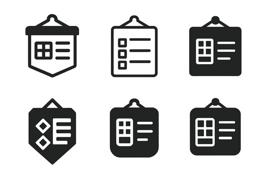 Calendar Icon Set. Hanging calendars and planners for easy access. Icon set. Set Logo of hanging calendars and planners for easy access: magnetic schedule