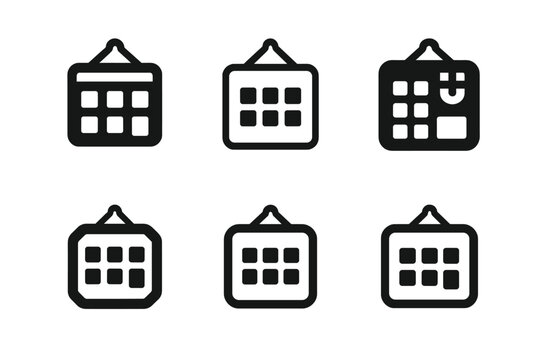 Calendar Icon Set. Hanging calendars and planners for easy access. Icon set. Set Logo of hanging calendars and planners for easy access: magnetic schedule