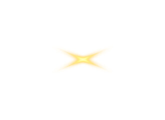 Golden star with yellow light shines brightly on transparent background. PNG. Floating dust, sparkling particles, and tiny stars surround it. Soft luminous rays extend outward elegantly.