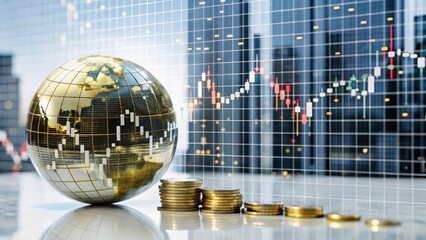Global Financial Market Trends with Gold Globe and Coins