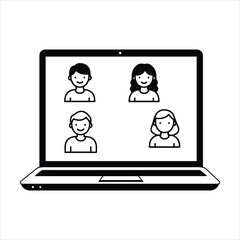 Laptop screen displaying video conference with four user icons