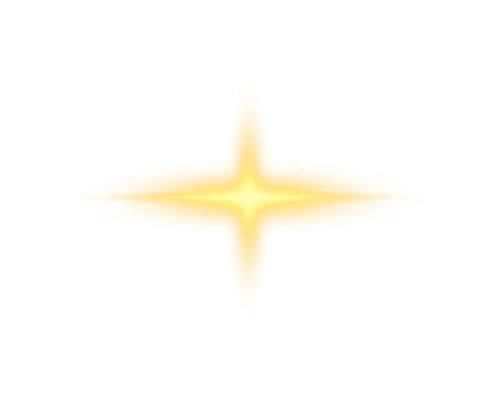Golden star glows brightly with yellow light. PNG. Sparkling particles and tiny stars float around, creating radiant shimmer and luminous dust. Soft glowing rays extend outward.