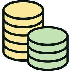 Clean flat finance and banking icon set featuring credit cards, wallet, shield, money bags, stacked coins, banknotes, receipts, financial documents, safe box, banks, cloud download, and savings jars