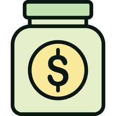 Clean flat finance and banking icon set featuring credit cards, wallet, shield, money bags, stacked coins, banknotes, receipts, financial documents, safe box, banks, cloud download, and savings jars