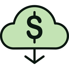 Clean flat finance and banking icon set featuring credit cards, wallet, shield, money bags, stacked coins, banknotes, receipts, financial documents, safe box, banks, cloud download, and savings jars