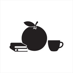 Healthy morning routine with fruit, books, and a hot beverage