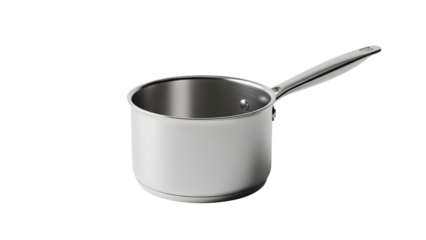 Stainless steel saucepan with long handle isolated on White background