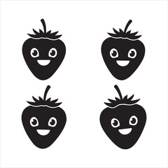 Smiling strawberry icons, cute cartoon fruit characters vector art