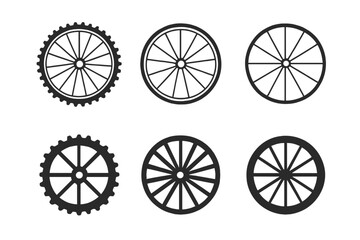 Fototapeta premium Bicycle Wheel Logos. Bicycle wheel. Icon set. Set Logo of bicycle wheel: chainring circle. harmonious logo variations of the same emblematic concept, each with