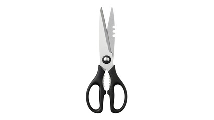 Sharp kitchen shears with black handles isolated on White background