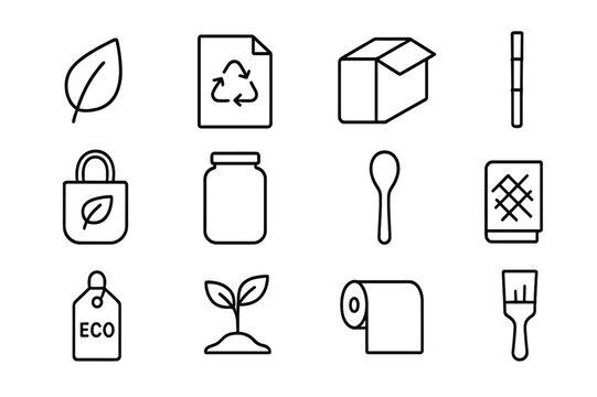 Eco Material Icons. Inspirational design with ecology materials trend. Line icon set of inspirational design with ecology materials trend: leaf, recycled