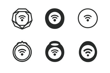 Smart Ring Logos. Smart rings. Icon set. Set Logo of smart rings: NFC-enabled ring. harmonious logo variations of the same emblematic concept, each with