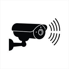 Wireless cctv security camera icon with signal waves for surveillance