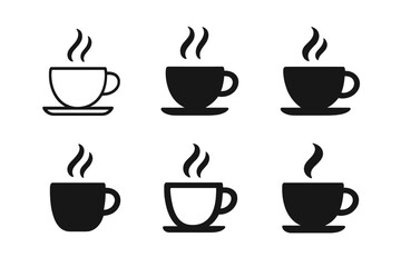 Obraz premium Espresso Logo Variations. Espresso cup. Icon set. Set Logo of steaming espresso cup. harmonious logo variations of the same emblematic concept (Symmetrical