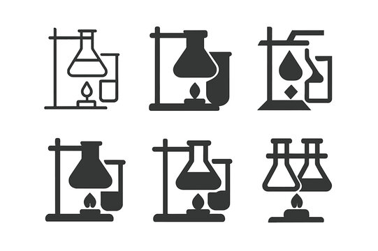 Science Logo Collection. Science experiment setup. Icon set. Set Logo of science experiment setup: laboratory flask and beaker. harmonious logo variations of
