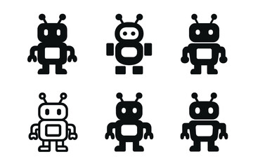 Kids Tech Logos. Technology for kids. Icon set. Set Logo of technology for kids: Robot toy with antenna. harmonious logo variations of the same emblematic