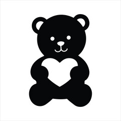 Black teddy bear holding white heart, cute simple graphic design