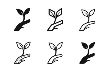 Regeneration Logo Variations. regeneration. Icon set. Set Logo of regeneration: new leaf on old branch. harmonious logo variations of the same emblematic