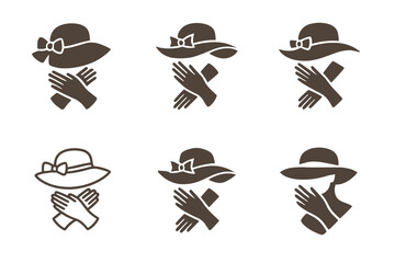 Elegant Fashion Icon Set. Fashion for special occasions (weddings, galas). Icon set. Set Logo of Fashion for special occasions (weddings, galas): elegant hat