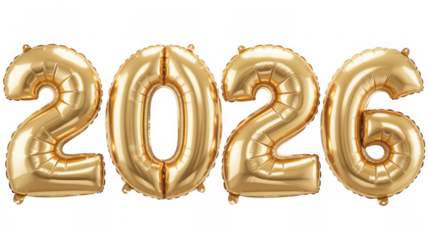 Golden 2026 balloons isolated on a transparent background 1