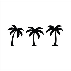 Three tropical black palm tree silhouettes on white background