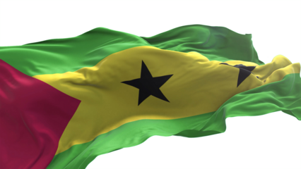 Sao Tome and Principe flag - 3D realistic waving flag on transparent png. Background with transparency