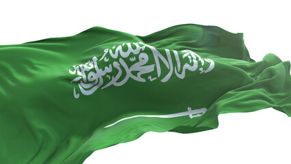 Saudi Arabia flag - 3D realistic waving flag on transparent png. Background with transparency