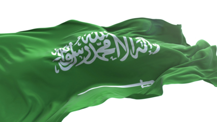Saudi Arabia flag - 3D realistic waving flag on transparent png. Background with transparency